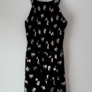 Hollister Black Floral High Neck Smocked Knit Short Romper XS